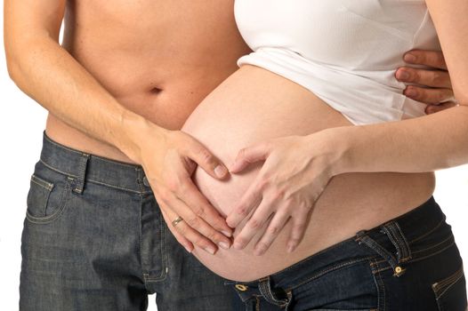 Pregnant woman and man over white background