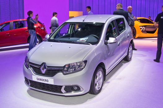 MOSCOW-SEPTEMBER 2: Renault Sandero at the Moscow International Automobile Salon on September 2, 2014 in Moscow, Russia.