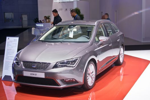 MOSCOW-SEPTEMBER 2: Seat Leon ST at the Moscow International Automobile Salon on September 2, 2014 in Moscow, Russia