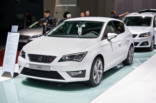 MOSCOW-SEPTEMBER 2: Seat Leon at the Moscow International Automobile Salon on September 2, 2014 in Moscow, Russia