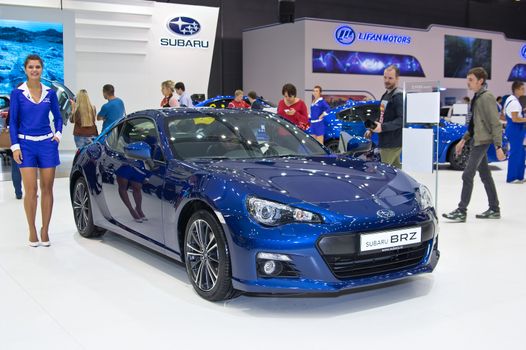 Moscow-September 2: Subaru BRZ at the Moscow International Automobile Salon on September 2, 2014 in Moscow