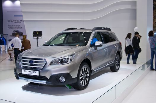 Moscow-September 2: Subaru Outback at the Moscow International Automobile Salon on September 2, 2014 in Moscow