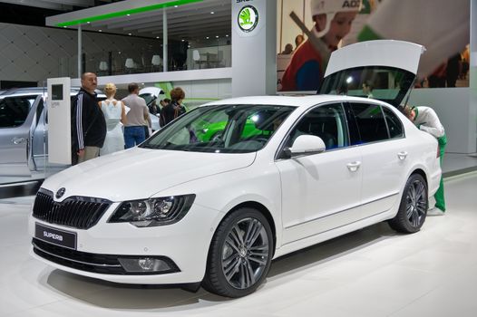 MOSCOW-SEPTEMBER 2: Skoda Superb at the Moscow International Automobile Salon on September 2, 2014 in Moscow, Russia