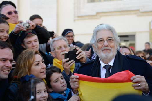VATICAN: Spanish tenor and conductor Placido Dominigo attends the Pope's weekly general audience in St. Peter's Square at the Vatican on March 2, 2016. 