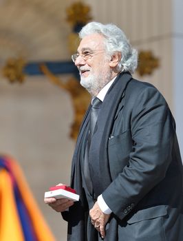 VATICAN: Spanish tenor and conductor Placido Dominigo attends the Pope's weekly general audience in St. Peter's Square at the Vatican on March 2, 2016. 