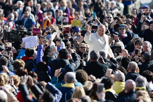 VATICAN: Pope Francis greets the crowd during his weekly general audience in St. Peter's Square at the Vatican on March 2, 2016. 