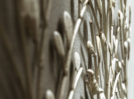 closeup side view of a old weathered or scratched metal display on an outdoors wall