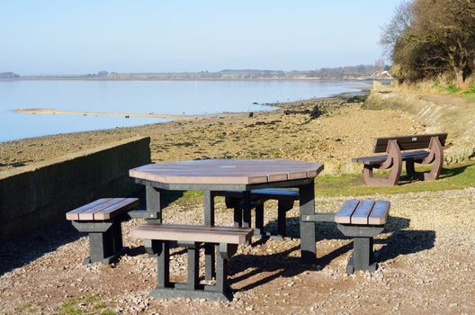 Seaside picnic tables