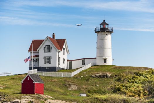 Cape Neddick Lighthouse at old village of York in Maine, USA