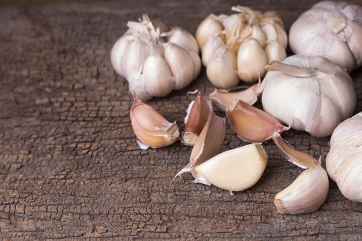 still life, fresh garlic on old wood