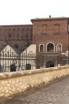 old synagogue in jewish district of Krakow - Kazimierz on Szeroka street in Poland