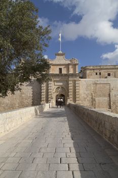 City Gate to the medieval town Mdina, Malta , Europe