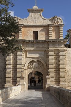 City Gate to the medieval town Mdina, Malta , Europe