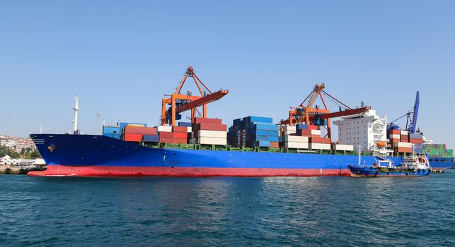 Container Ship is loading in a port