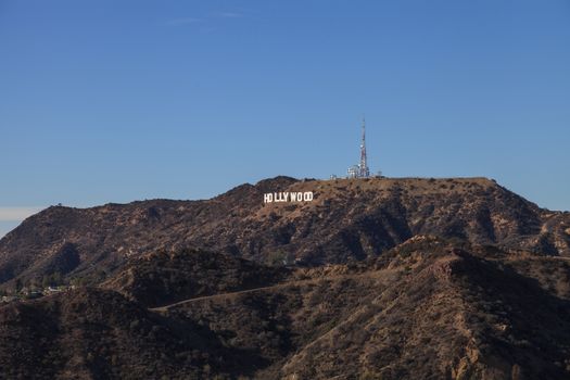 Los Angeles, California, January 1, 2016: Hollywood sign from a viewer, located in Mount Lee, stretches 45 feet tall and 350 feet long.