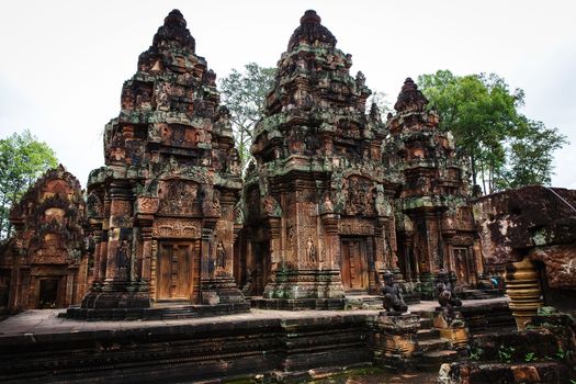 The most picturesque castle of Angkor Thom in Cambodia. Banteay Srei castle.