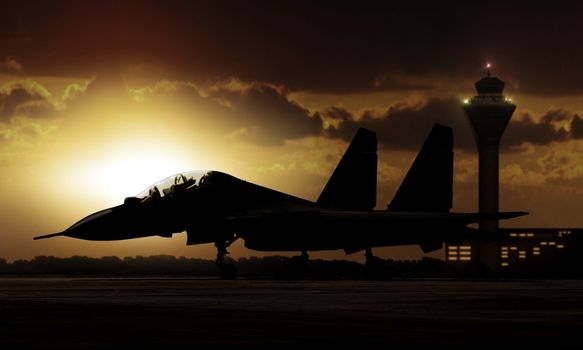 Military Aircraft on airfield ready to take off