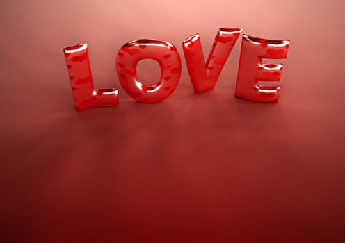 Dimensional inscription of LOVE from color letters