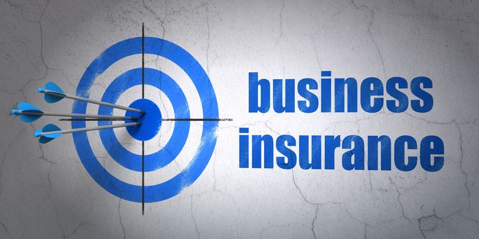 Success Insurance concept: arrows hitting the center of target, Blue Business Insurance on wall background