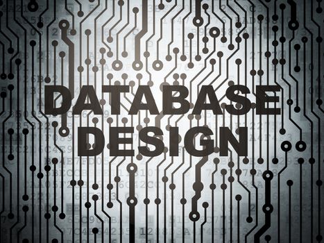 Programming concept: circuit board with  word Database Design, 3d render