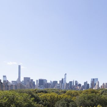 view on manhattan skyline over central park from roof of metropolitan museum of art
