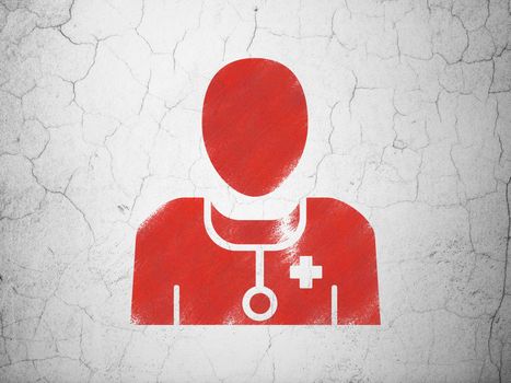 Healthcare concept: Red Doctor on textured concrete wall background