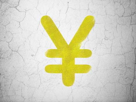 Money concept: Yellow Yen on textured concrete wall background