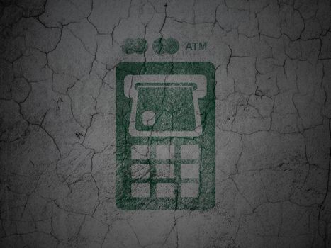 Money concept: Green ATM Machine on grunge textured concrete wall background