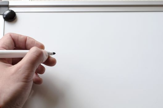 Human hand and whiteboard with place for text