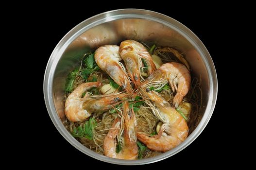Shrimp potted with vermicelli Vermicelli baked with prawn