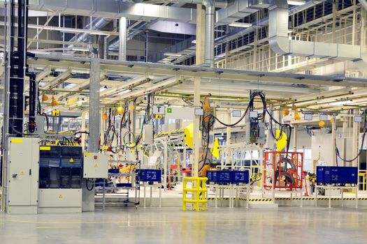 Part of the welding in a large new automobile factory