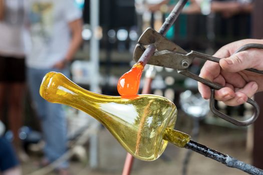 Demonstration of handmade glass production glassmakers