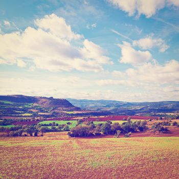 Plowed Fields High Up in the French Alps, Vintage Style Toned Picture