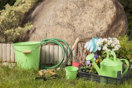 gardening tools in the garden