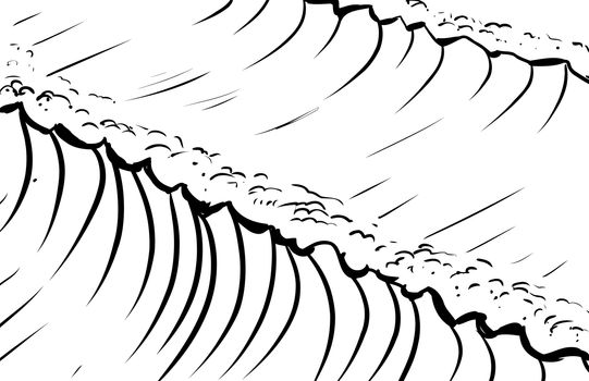 Outlined sketch of tall tidal waves in ocean