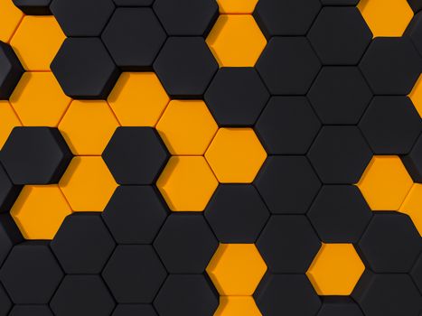 Honeyomb Black orange  abstract 3d hexagon background