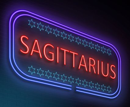 Illustration depicting an illuminated neon sign with a sagittarius concept.