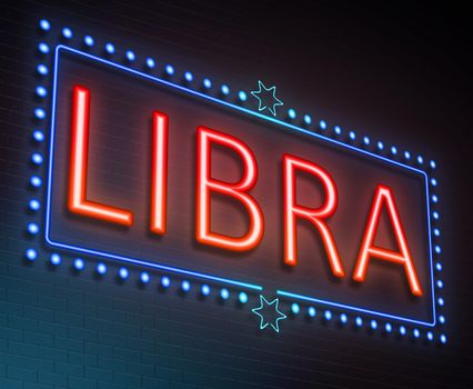 Illustration depicting an illuminated neon sign with a Libra concept.