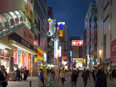 Akihabara, Tokyo, Japan - November 12, 2015: Akihabara or Akiba is a major electronics shopping district. It is also an otaku cultural hub for video games, anime and manga.