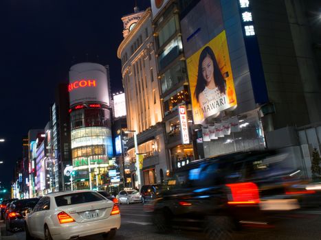 Ginza, Tokyo, Japan - November 12, 2015: Ginza is a district of Chuo, Tokyo
is a popular upscale shopping area of Tokyo,  Ginza is recognized by many as one of the most luxurious shopping districts in the world.