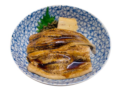 close up of a bowl of japanese sea eel rice anago don