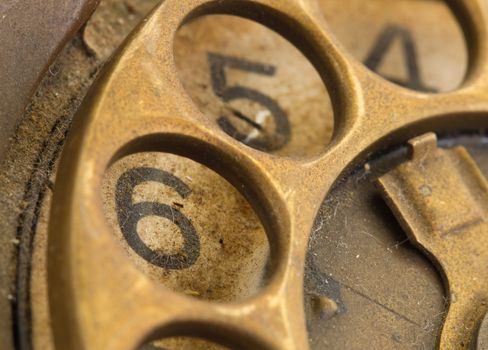 Close up of Vintage phone dial, dirty and scratched - 6, perspective