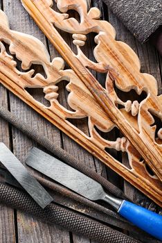 Tools for handicraft processing, wood products.Top view