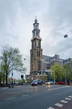 Amsterdam, Netherlands - May 6, 2015: People at Westerkerk (Western Church) a Dutch Protestant church in Amsterdam, Netherlands. on May 6, 2015.