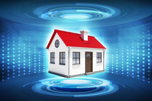 House on abstract blue background with circles