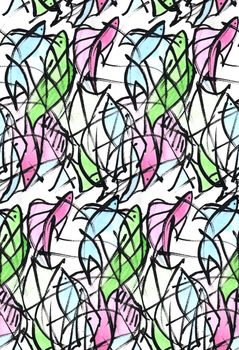 Seamless abstract fish background pattern. Based on hand drawing watercolor