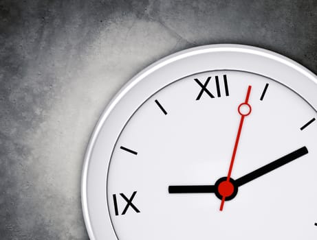 Clock on grey wall background, time concept