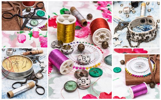 Set of accessories for sewing threads and buttons