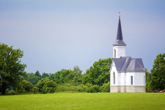 Small abandoned church in the beautiful landscape