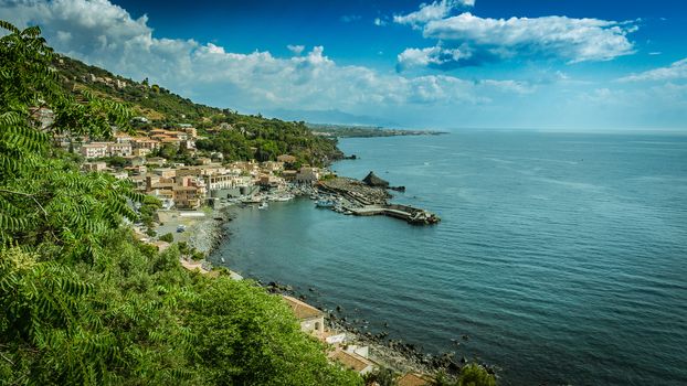 View of Sea port and houses at Acireale - Italy.